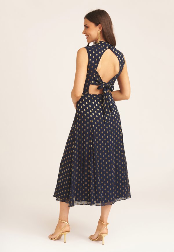 SPOT FOIL HIGH NECK TIE BACK MIDI  - Day dress3