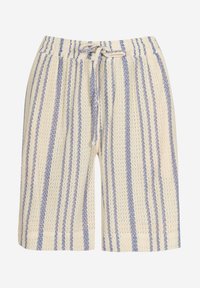 Lätta, krämfärgade shorts med blå ränder, ett elastiskt midjeband och en dragsnören för justering. Texturerad väv med avslappnad passform.