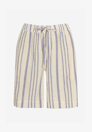 Lichte, crèmekleurige shorts met blauwe strepen, een elastieken tailleband en een koord voor aanpassing. Structuurstof met een ontspannen pasvorm.