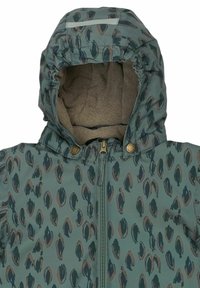 Hoodie hall metalliseeritud roheline värv, millel on tumedate laikude print. Varustatud tõmbluku ja kahe nupukesega kaeluses, sees pehme vooder.