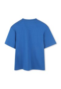 T-shirt in cotone blu con vestibilità rilassata, maniche corte e colletto rotondo. Tessuto morbido con cuciture a contrasto lungo le cuciture delle spalle.