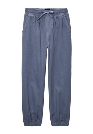 Pantalon de jogging décontracté bleu avec taille élastique, cordon de serrage, poches latérales et poignets élastiques aux chevilles.