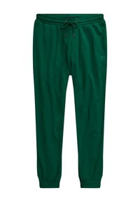 Groene sweatpants gemaakt van een zachte stof, met een elastische tailleband met een trekkoord en smal toelopende boorden; bevat een subtiele logo-detail.