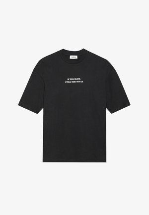 Black cotton t-shirt with short sleeves. Text on the front reads, "IF YOU BLINK I WILL TEXT MY EX" in white, centered. Classic crew neck.