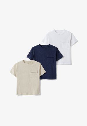 OVS, 3-PACK - T-Shirt basic - beige white blue
