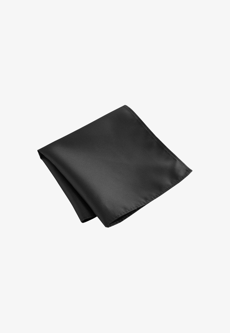 Čierna textilná servítka s textúrovaným povrchom, prehnutá diagonálne, s jemným štvorcovým vzorom pre zvýraznenie detailu.