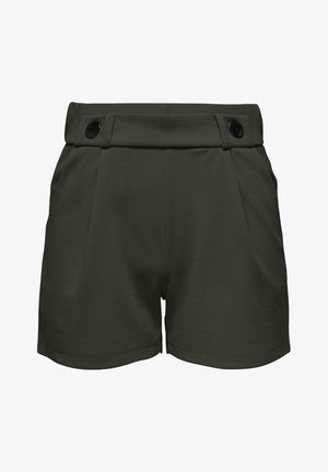 Mörkgröna shorts i ett mjukt tyg. Har en hög midja med två svarta knappar och veck framtill.