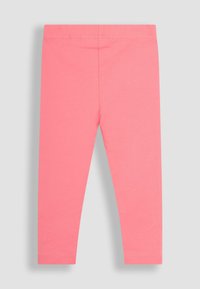 Rožinės leggings, pagamintos iš tamprios medvilnės audinio, su elastinga juosmeniu ir lygiu paviršiumi, be raštų ar dekoracijų.