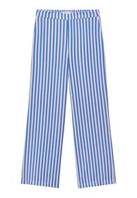 Pantalons larges en denim bleu et blanc léger avec une taille élastique et une texture douce, adaptés pour un usage décontracté.