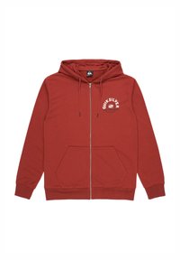 Sweat à zip rouge en mélange de coton. Il présente un logo sur le devant, des poches kangourou et une capuche avec cordon de serrage ajustable. Poignets et ourlet côtelés.