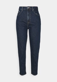 Mörkblå högmidjade jeans med rak ben, tillverkade av denim. Har en knappstängning och diskreta söm detaljer.
