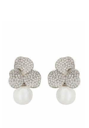IRIS FLOWER AND PEARL DANGLE - Earrings - silver-coloured