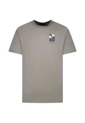 Grijs T-shirt met korte mouwen, met een kleine bloemmotief en de tekst "Cars Jeans" op de linkerborst.