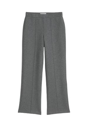 Grijze wijde broek met voornaad en een elastische tailleband, gemaakt van zachte, stretchstof.