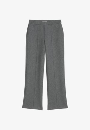 Grijze wijde broek met voornaad en een elastische tailleband, gemaakt van zachte, stretchstof.