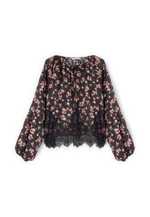 Motivi, BLUSA CON STAMPA FLOREALE E PIZZO - Bluse - nero
