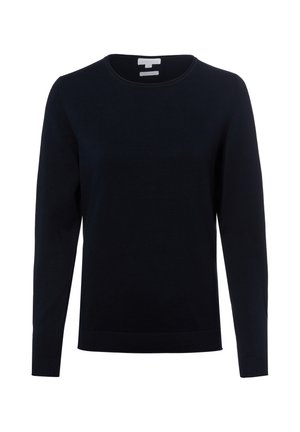 Pull noir à manches longues avec col rond, poignets et bas côtelés, présenté sur fond blanc.