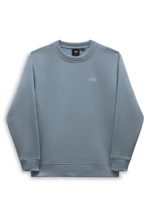 Lyseblå Vans crewneck sweatshirt med lange ærmer og lille broderet Vans-logo på øverste venstre bryst.