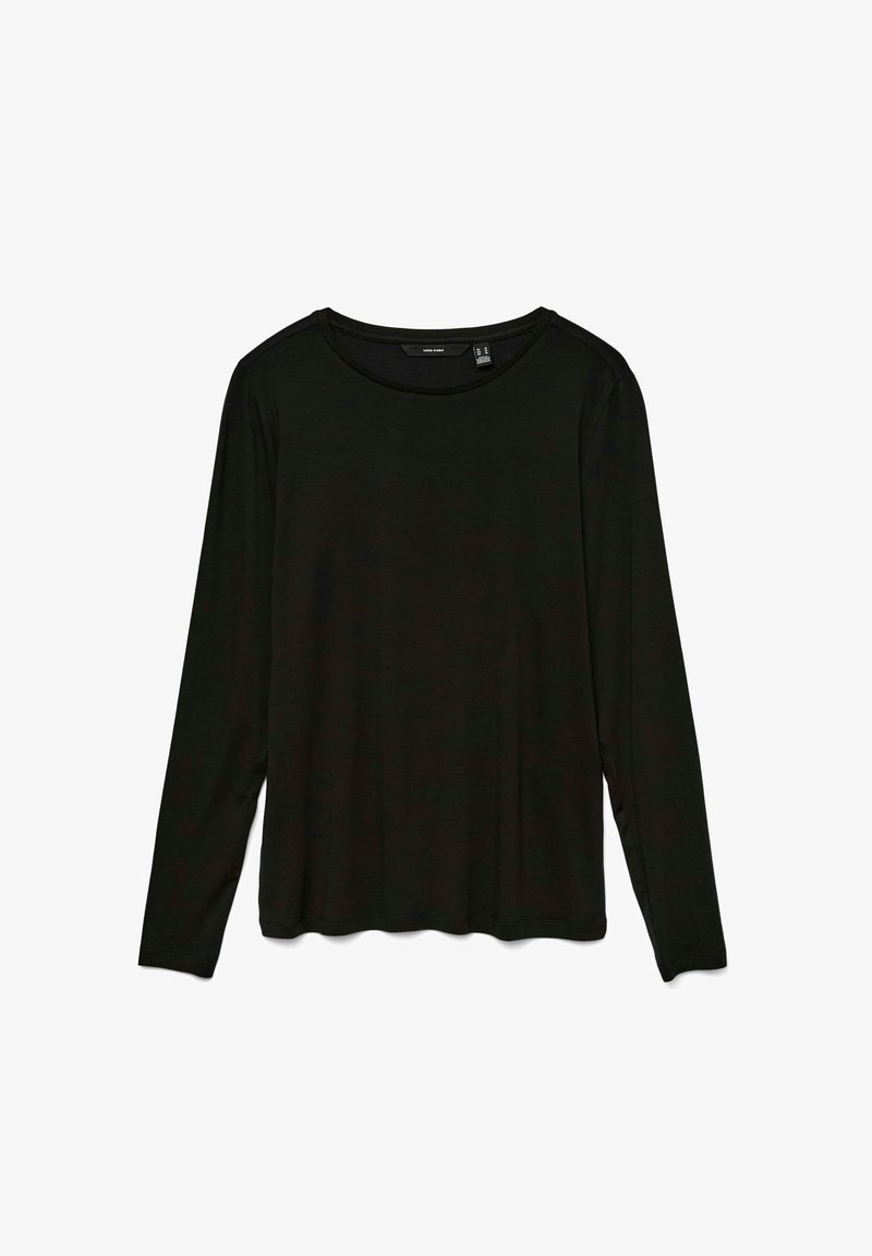 Svart langermet skjorte med rund halslinning. Mykt stoff, avslappet passform og rett kant. Har minimale sømmer for et rent utseende.