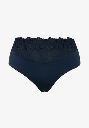 Bragas altas de talle navy con encaje floral en la cintura. Tela suave y elástica con un diseño sin costuras para mayor comodidad y ajuste.