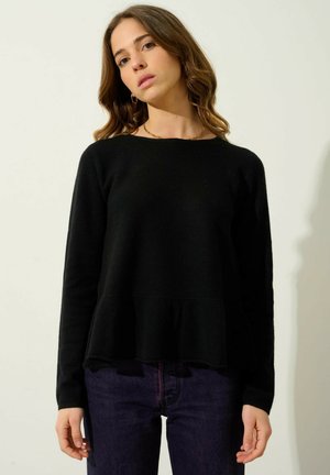 Authentic Cashmere COL ROND BAS VOLANTÉ - Svetr - black