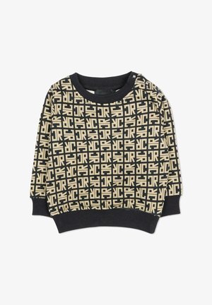 Felpa nera e beige con motivo a grafica ripetuta, colletto e polsini a coste, realizzata in un morbido tessuto.
