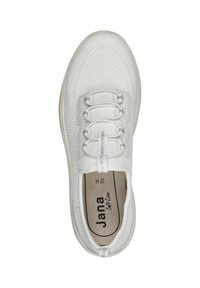 Sneaker bianchi in maglia con superficie testurizzata, lacci elastici e soletta imbottita con branding "Jana Soft Line".