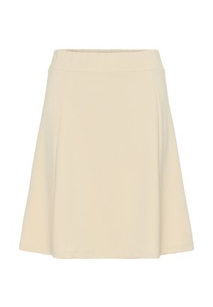 Beiger A-Linien-Rock mit elastischem Bund, glattem Stoff und knieumspielendem Saum.