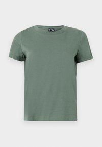 Kortärmad t-shirt i olivgrön, tillverkad av mjuk bomull, med rund halsringning och rullade ärmar, med en enkel och ren design.