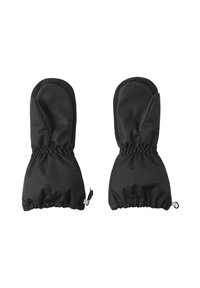 Schwarze Fäustlinge aus robustem Stoff mit einem strukturierten Grifffläche. Mit elastischen Bündchen für einen engen Sitz und Witterungsbeständigkeit.