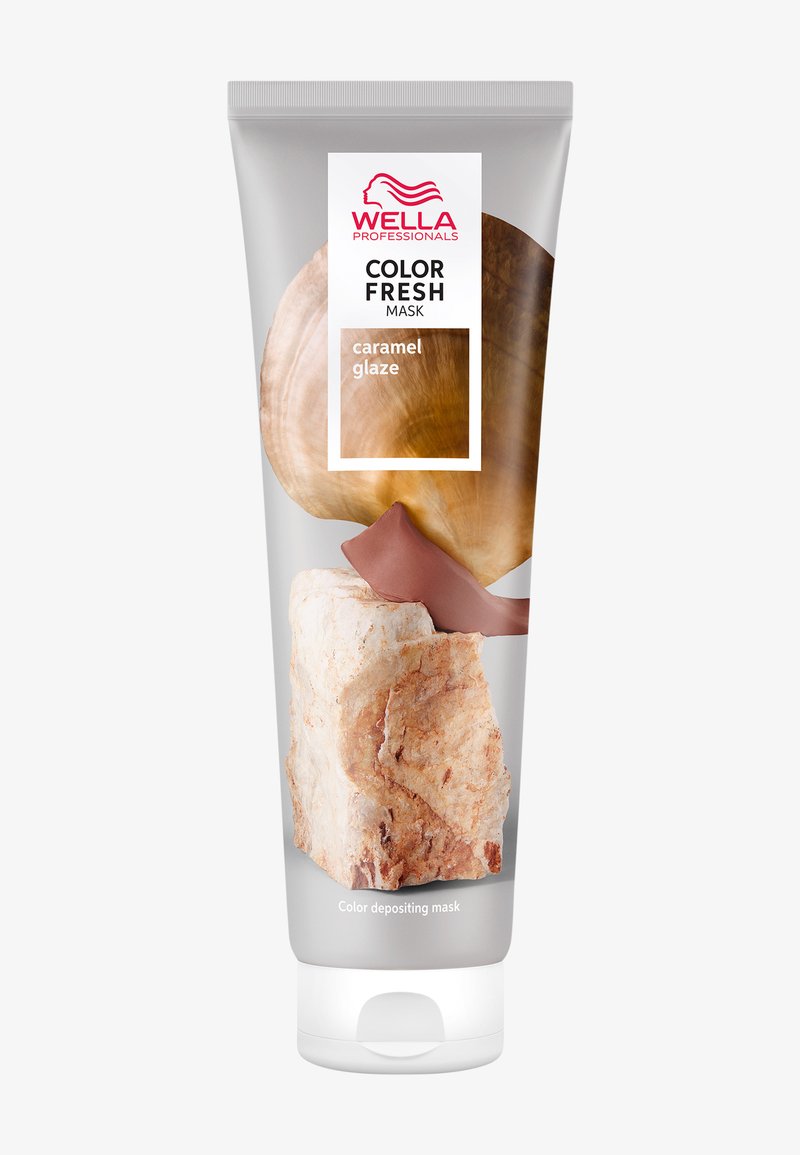Wella Professionals Color Fresh Mask in een tube van 200 ml, met een glanzende afwerking, witte dop en een karamelkleurig etiket met beeldaccenten.