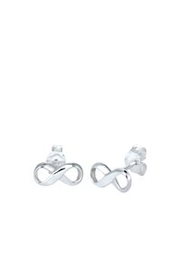 Boucles d'oreilles en argent en forme d'infini avec une finition polie, présentant un design lisse et entrelacé, et un fermoir papillon.