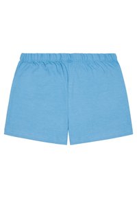 Shorts in cotone azzurro chiaro con vita elastica, caratterizzati da una texture liscia e bordi orlati, progettati per comfort e facilità d'uso.