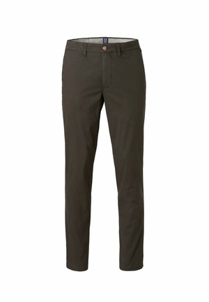 Groen geruite broek gemaakt van een katoenmenging. Voorzien van een knoopsluiting, riemlussen en een taps toelopend ontwerp voor een aangesloten uitstraling.