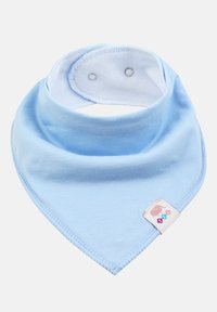 Himmelblaues Baumwoll-Bandana-Lätzchen in dreieckiger Form, mit weicher Textur und Druckknopfverschluss. Verfügt über ein kleines Logoschildchen in der Ecke.