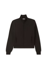 Felpa nera con zip e collo alto, con polsini a coste e due tasche frontali. Realizzata in un tessuto morbido e testurizzato per il massimo comfort.