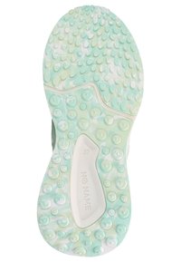 Sole of a shoe in light green with a speckled pattern. Features textured bumps for grip and a white accent with the size "37" and brand name.