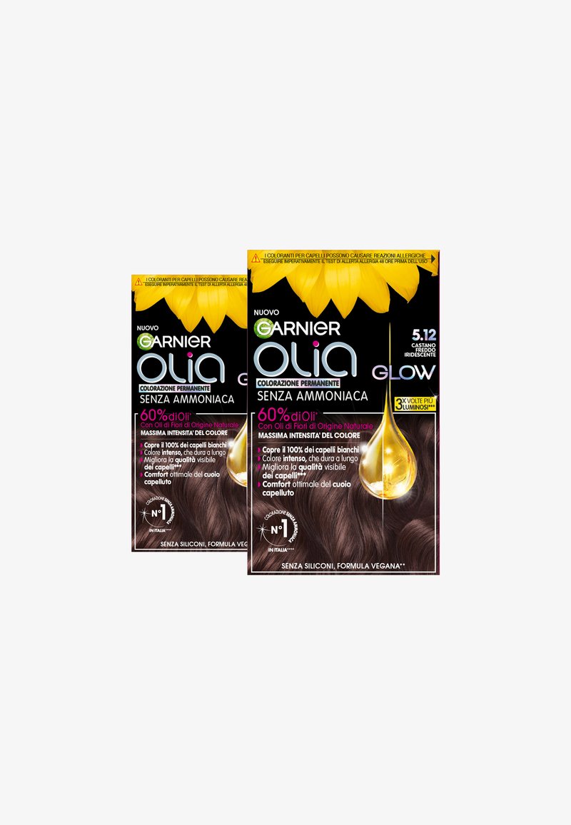 Garnier - TINTA CAPELLI OLIA COLORAZIONE PERMANENTE SENZA AMMONIACA PER UNA FRAGRANZA DELICATA COPRE IL 100% DEI CAPELLI BIANCHI CON OLI DI FIORI DI ORIGINE NATURALE - 2 PACK - Tinte capelli - castano scuro iridescente, Ingrandire