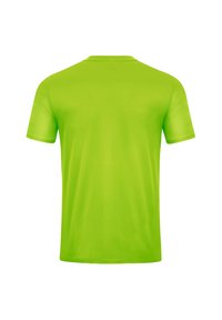 Maglietta verde brillante a maniche corte realizzata in tessuto liscio, con colletto tondo e un design semplice e privo di decorazioni.