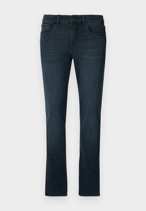 Tamsiai mėlynos džinsai su siauru siluetu, pagaminti iš džinsinio audinio. Savybės: užsegimas mygtuku, penkios kišenės ir švelnus siuvinėjimas prie siūlių.