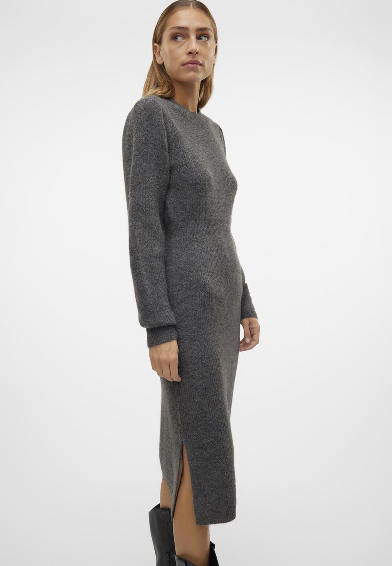 Vero Moda VMVILLA O NECK DRESS Strickkleid dark grey melange