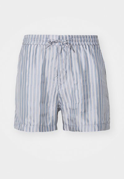 Stripete badetights i lyseblå og hvit, med elastisk linning, snor og glatt, lett materiale.