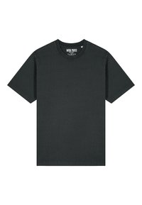 Juodas medvilninis trumpomis rankovėmis marškinėliai su apvalia iškirpte. Išsiskiria lygiu paviršiumi ir paprastu dizainu. Etiketė skelbia "MIRA PARIS."