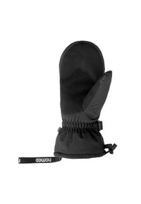 Zwarte handschoen met een getextureerde grip, elastische bovenkant en verstelbare band. Gemaakt van soft shell stof, heeft het een slank, gestroomlijnd ontwerp.