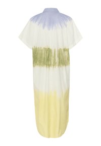Tinki-dyši suknelė su trumpomis rankovėmis, šviesiai mėlynu apykakle ir gradientiniais dryžiais žalia, geltona ir balta spalvomis. Pagaminta iš medvilnės.