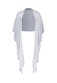 Châle léger ouvert à l'avant en tissu blanc transparent. Caractérisé par des manches flottantes et un dos court avec une texture subtile.