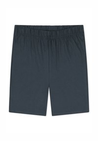 Tmavě šedé šortky vyrobené z měkkého a lehkého materiálu. Mají elastický pas a rovný střih, bez viditelných vzorů nebo kovových prvků.