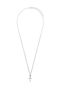Zilveren ketting met een klein kruisje als hanger, met een gladde afwerking en verstelbare lengte. Eenvoudig ontwerp, geschikt voor verschillende stijlen.