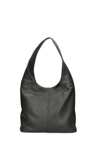 Leren hobo tas in donkergroen, met een zachte textuur, brede schouderband en naadloze afgeronde opening voor gemakkelijke toegang.