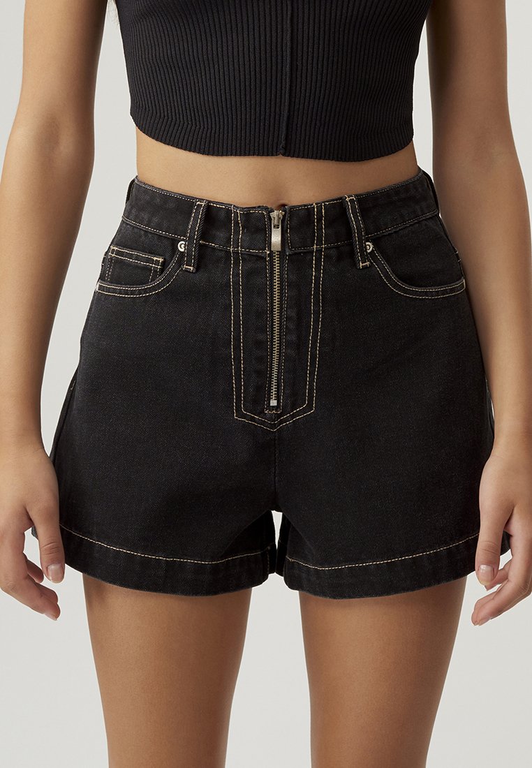 ST MRLO ZIP Jeans Shorts washed black/schwarz Zalando.de